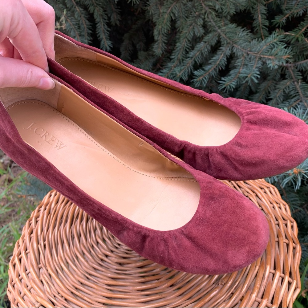 J. Crew Faux Suede Maroon Ballet Flats - Size 8.5